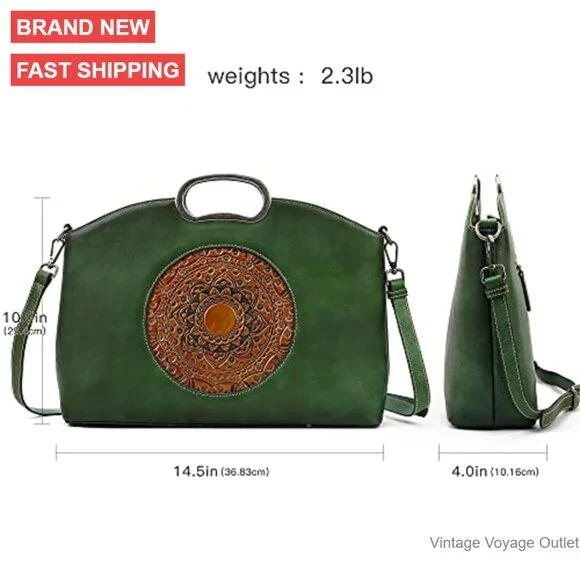 Genuine Leather Satchel Crossbody Bag Large Capacity Women's Handbag - Picture 4 of 7